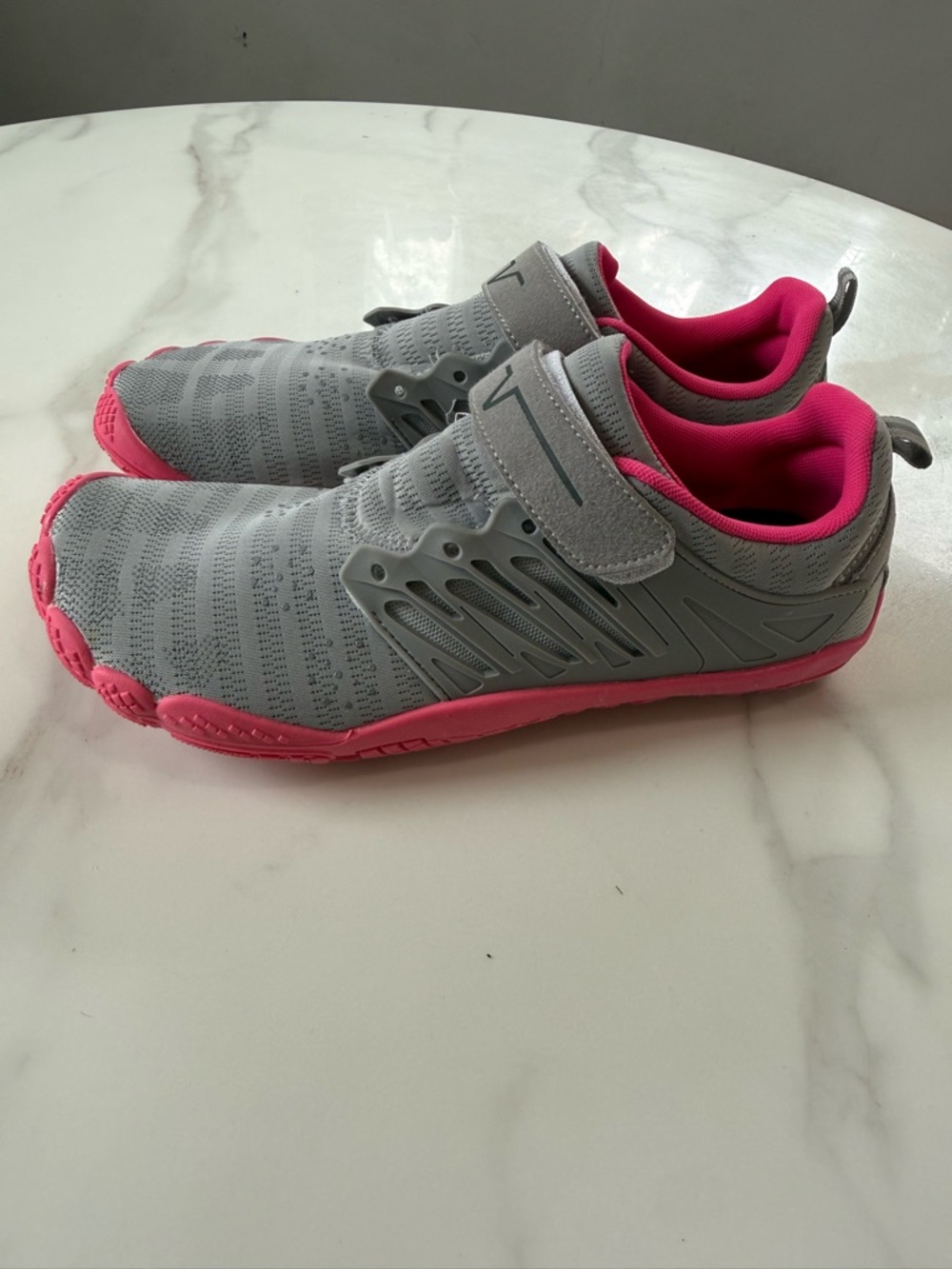 Girls Lightweight Grey Sneakers with Pink Accents